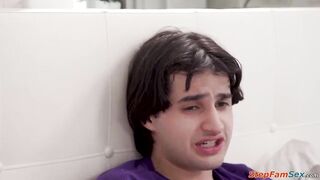 Breasty stepmom Annie King walks into her stepson jacking off another time.The large tit mother i'd like to fuck suggests her bald twat.The lustful dude licks and screws his stepmommy