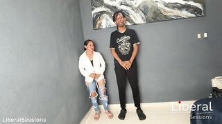 Tiny hotty and her 1st experience with a ebony knob