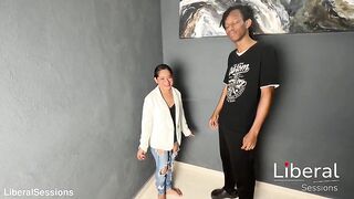 Tiny hotty and her 1st experience with a ebony knob