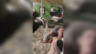 Goode Beauty ties hubby's balls and penis to pulleys in the ceiling pt2