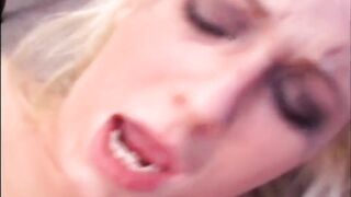 Trio Sex for Youthful Blond Drilled in the Butt and Cummed in Throat by 2 Large Weenies