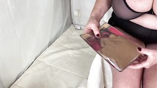 Mrs Aged Feet receives tights as a gift