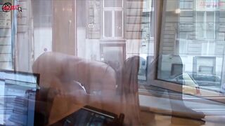 2 precious  have sex by the window so people could have a fun the view