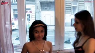 2 precious  have sex by the window so people could have a fun the view