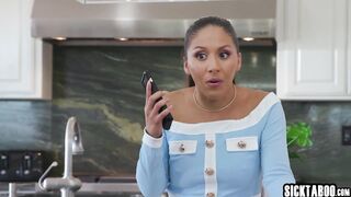 Breasty teen Lilith Grace masturbated and called her stepdad to aid her so sexually excited hottie enjoyed hardcore cunt screwing