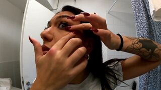 Super Sexy Very Charming Brunette hair College Gal in her Dorm Room prepares for going out to Night Club