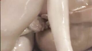 Lesbian oil sex fight, fisting and big dildo fuck