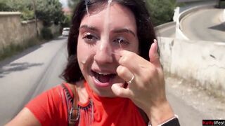 Public Oral-sex in the Bushes with Stranger and Eager Cumwalk Overspread in Cum