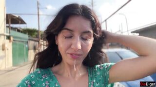 Triple Cum on Face for Village Wench - Public Cumwalk