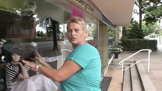 Blond German cougar rides large schlong in rented room