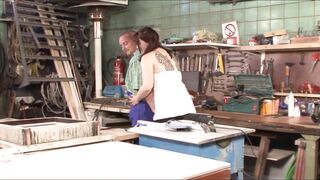 big beautiful woman German sweetheart gets brawny by a mechanic male