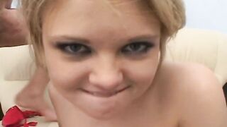 Four hard dicks and a lot of cum for Emily Evermoore's throat