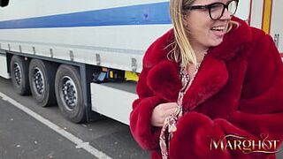A mother shows her bazookas to truckers and gets banged in their truck.