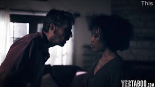 Hopeless black cougar seduces a older man and squirts all over his large white weenie