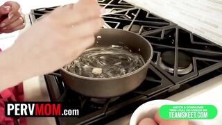 PervMom - Weenie longing stepmom sucks on stepsons soaked rod and swallows his cum at breakfast