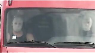 Large tit golden-haired picked up by 2 jocks