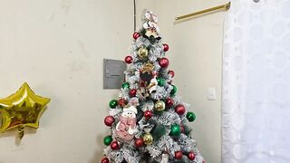 Stepfather finds his curvy stepdaughter masturbating on Christmas and they end up having sex