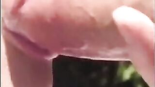 Banging with large melons angel in the garden
