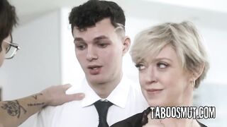 Lonely Housewife Tempt 2 Religious Chaps Into Screwing Her Twat