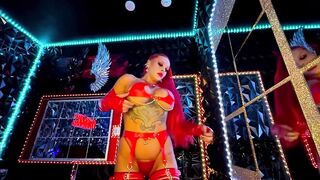 4K Large Boobs Large Butt Redhead Disrobes Down in Dungeon