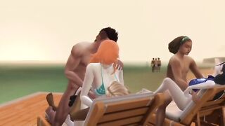Nami and Robin relaxing group-sex at the Spa Island