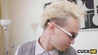 CUCK4K. Professor’s wife is jumping on a large cock in front of her spouse