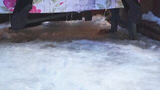 A large snatch pissing on the pre-Christmas snow in the yard. A collection