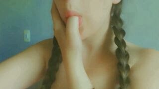 lustful and wicked student ahegao face sexy honey with pig tails