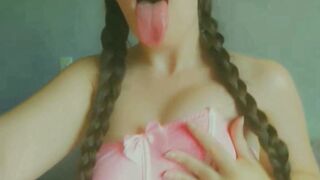 lustful and wicked student ahegao face sexy honey with pig tails