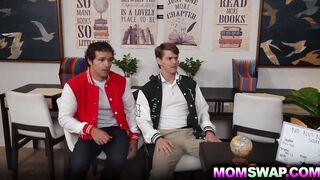 Stepsons saw their stepmoms rubbing their naked soaked snatches with every other