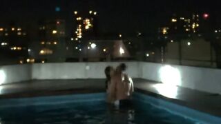 The water wasn't sufficiently to put out the fire, so we had sex in the pool. ( my 1st time in a pool )