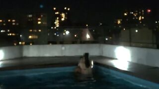 The water wasn't sufficiently to put out the fire, so we had sex in the pool. ( my 1st time in a pool )
