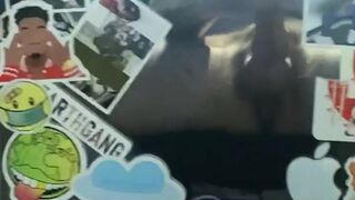 Jerking large hard knob in mirror for u