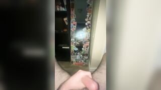 Jerking large hard knob in mirror for u