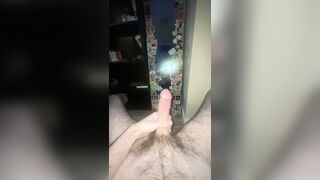 Jerking large hard knob in mirror for u