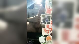 Jerking large hard knob in mirror for u