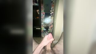 Jerking large hard knob in mirror for u