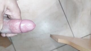 Stroking on the hotel large shlong jizz flow