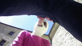 Laura on Heels amateur 2021 on pink outfit in outdoor oral and masked blowjob creampie