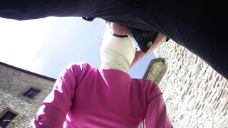 Laura on Heels amateur 2021 on pink outfit in outdoor oral and masked blowjob creampie