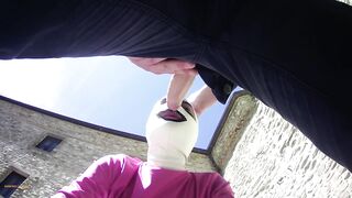 Laura on Heels amateur 2021 on pink outfit in outdoor oral and masked blowjob creampie