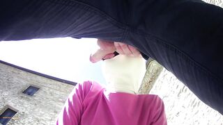 Laura on Heels amateur 2021 on pink outfit in outdoor oral and masked blowjob creampie