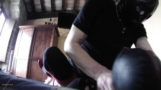 Laura on Heels amateur 2021 on stocking and red high heels bound up and roughly screwed on the couch