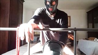 Fastened in a couch I've all my holes roughly banged by a large rod front view PREVIEW