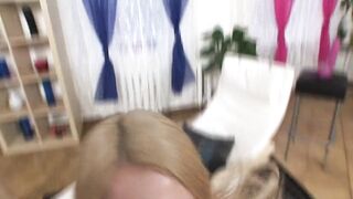 Golden-haired chick gets butt screwed by a huge weenie to a throat spunk flow