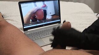 mother I'd like to fuck jerks off a large weenie until this guy cums on her gloves POV