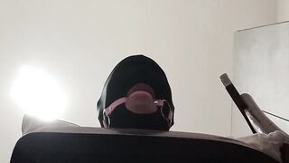 Fastened up, blindfolded and ballgagged mother i'd like to fuck gets screwed in her throat, cunt and butt