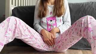 large squirt climax sexually excited sweetheart schoolgirl in pajama 18yo fingering twat and cum