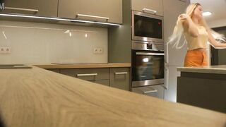 Hawt and hawt slender golden-haired gets bored and ignored and flashes her pants underneath her short petticoat on high heels