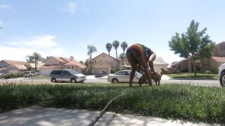 washing my puppy with my booty out